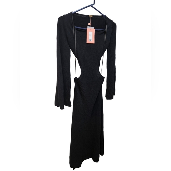 Cult Gaia Carla knit stretch cut out back flare sleeve NWT dress black - Picture 6 of 7